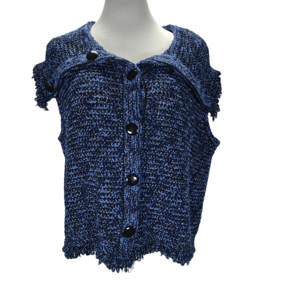 St John Blue Cardigan Sweater Size L Wool Knit Convertible Collar